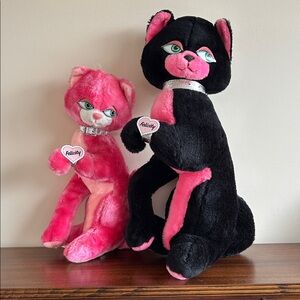 Felicity Pink and Black Plush Cats with Silver Accents by Mighty Star 1980s